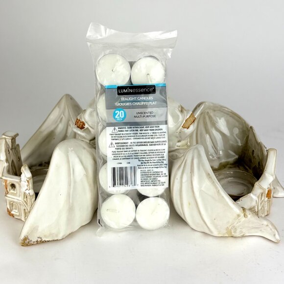 Vintage 1980 Ceramic Skeleton Haunted House Tea Light Candle Holders and candle - Picture 4 of 12